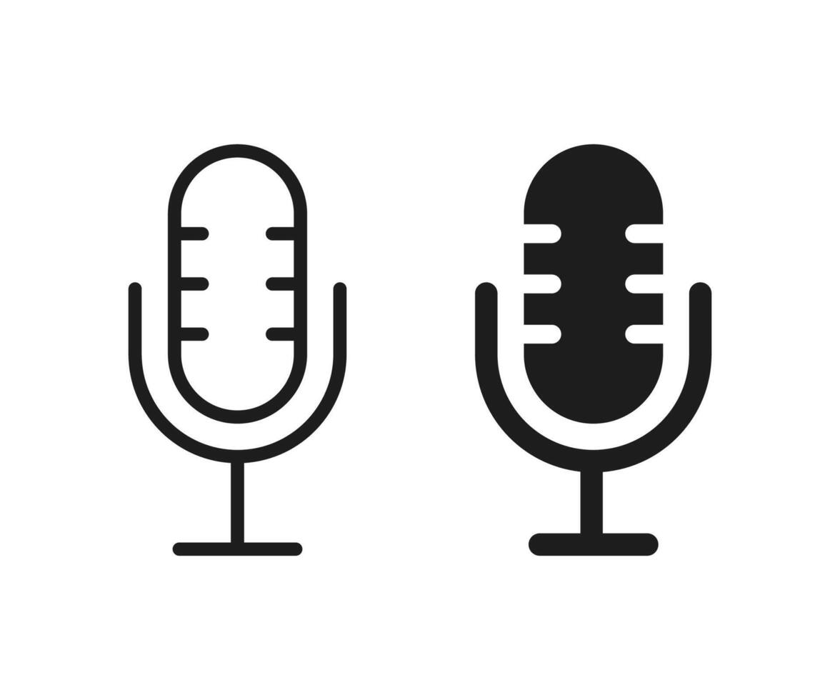 Microphone icon symbol flat and liner. Voice message icon. Podcast black liner icon vector