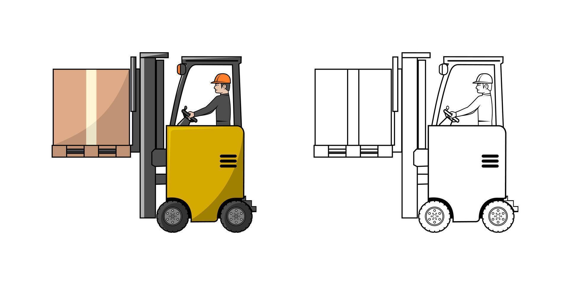 Electric Forklift Vehicle With Driver Cartoon Design Illustration vector