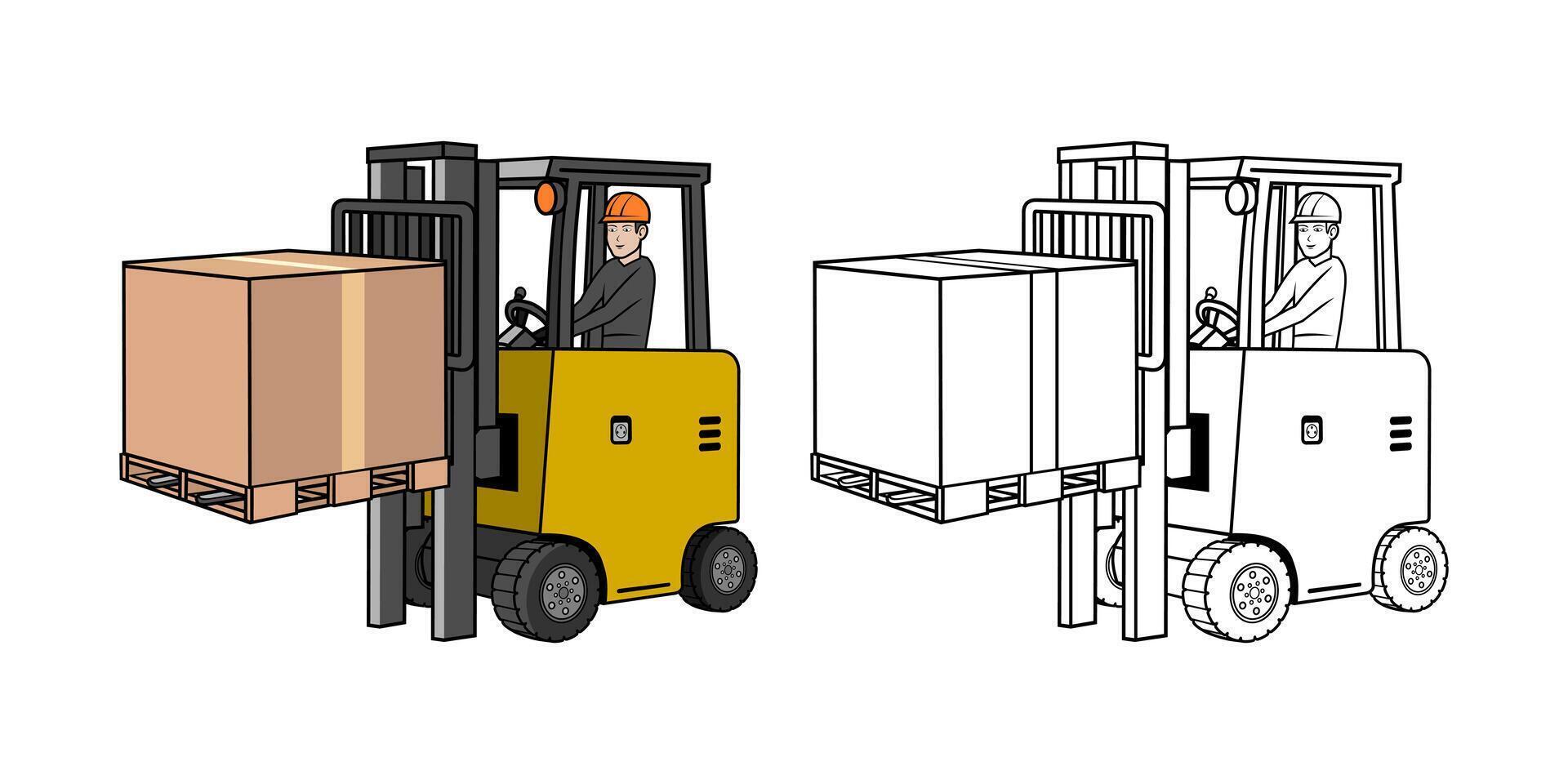 Electric Forklift Vehicle With Driver Cartoon vector
