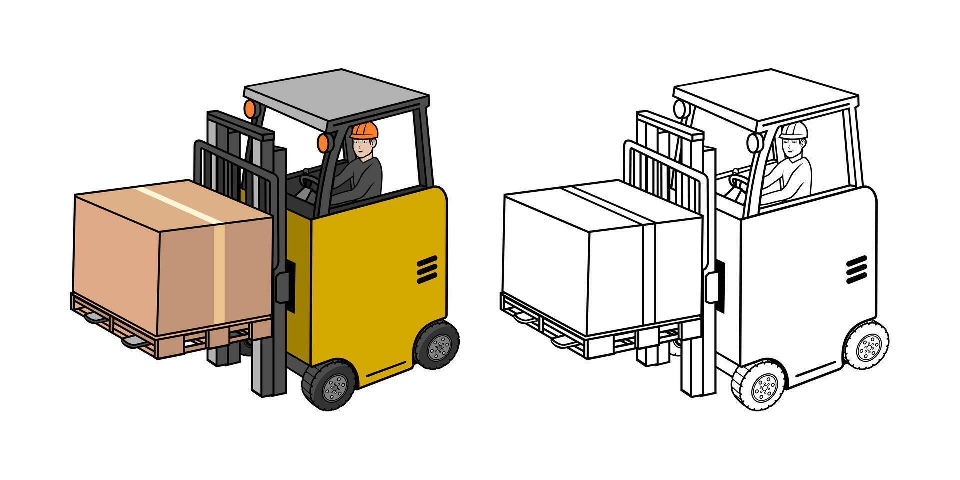 Illustration of Electric Forklift Vehicle With Driver Cartoon vector