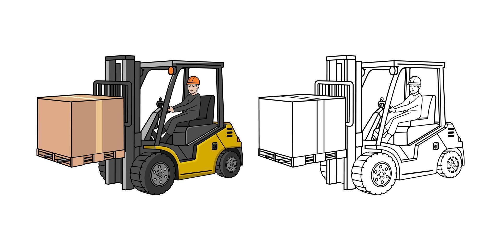 Illustration of Forklift Vehicle With Driver Cartoon vector
