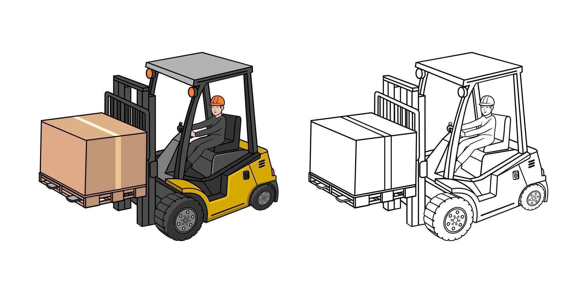 Forklift Vehicle With Driver Cartoon vector