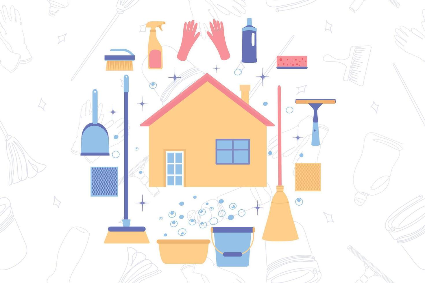 Cleaning equipment banner. illustration. Cleaning tools in flat style. vector