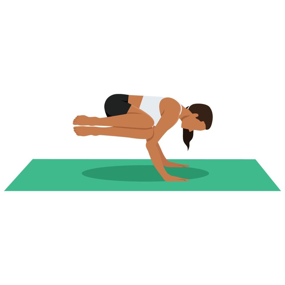 Young woman doing Side Crow Pose, Side Crane Pose or Parsva Bakasana, Parsva Kakasana. vector