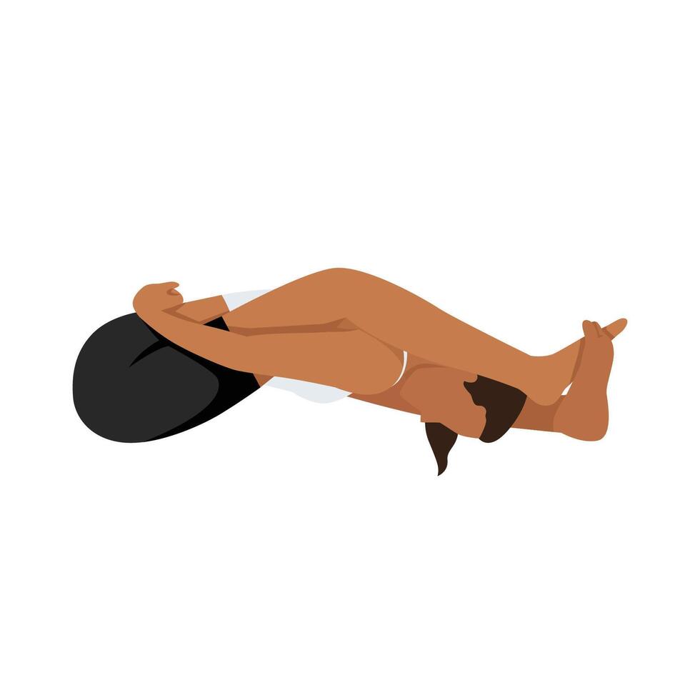 Young woman doing Reclining Turtle Pose, Sleeping Tortoise Pose or Supta Kurmasana. vector