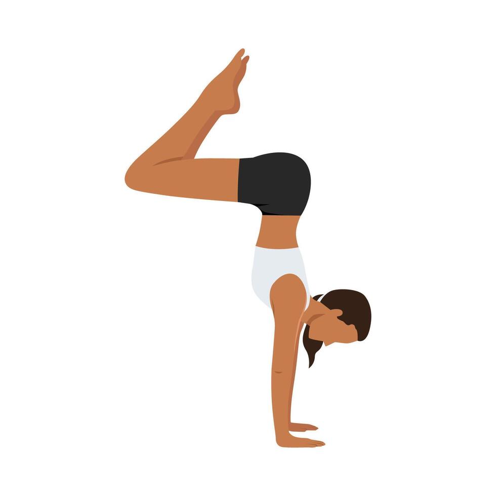 Young woman doing Bunny Hops Pose Handstand Prep or Pike Handstand Pose yoga exercise. vector