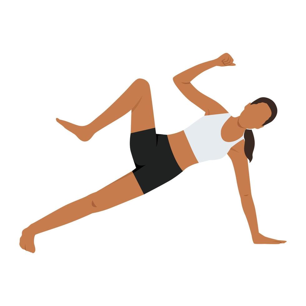 Young woman doing Side Plank Pose Crunch or Vasisthasana Crunch vector