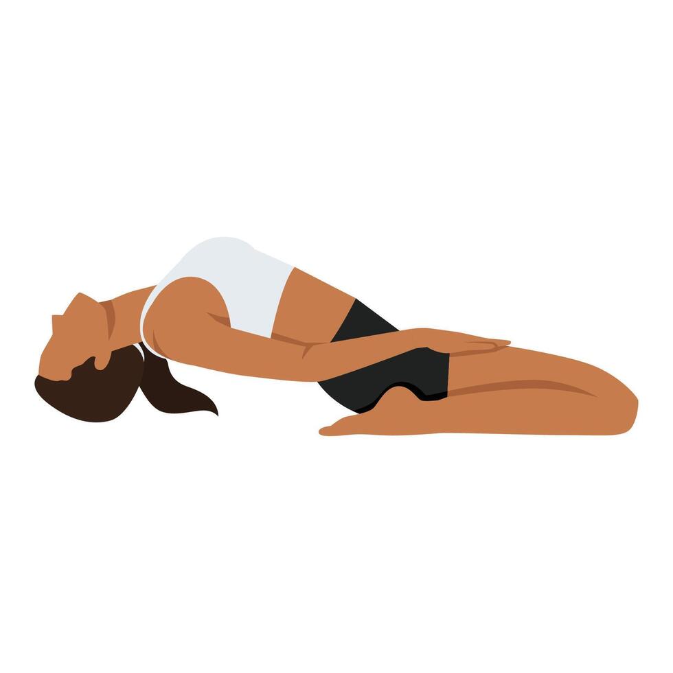 Young woman doing Reclined Thunderbolt Pose or Supta Vajrasana. vector