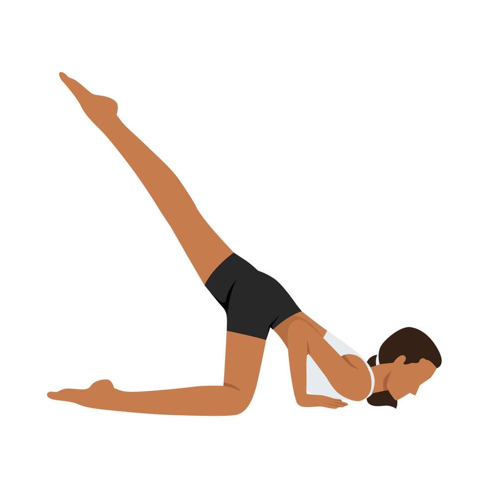 Young woman doing One Legged Eight Limbed Pose, Half Headstand Pose or Eka Pada Ashtangasana. vector