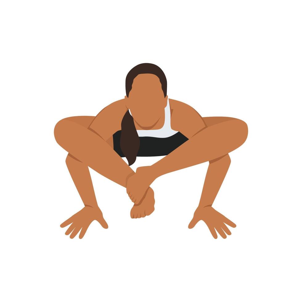 Young woman doing Reverse Table Top Pose Legs In Figure Four or Ardha Purvottanasana Pada Ardha Utkatasana. vector