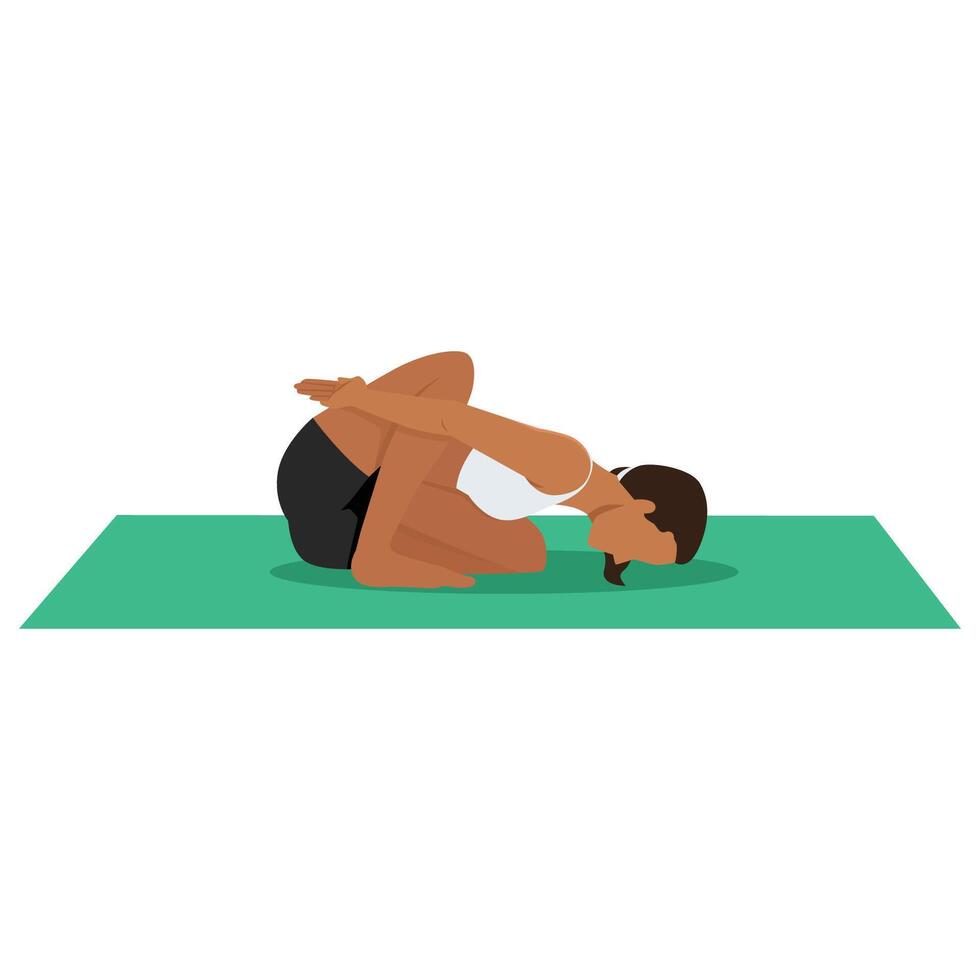 Young woman doing Reverse Table Top Pose Legs In Figure Four or Ardha Purvottanasana Pada Ardha Utkatasana. vector
