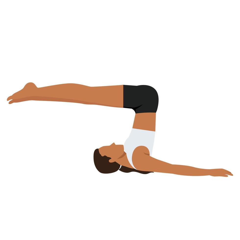 Young woman doing Unsupported Shoulderstand Pose Variation Prep or Niralamba Sarvangasana Variation Prep. vector