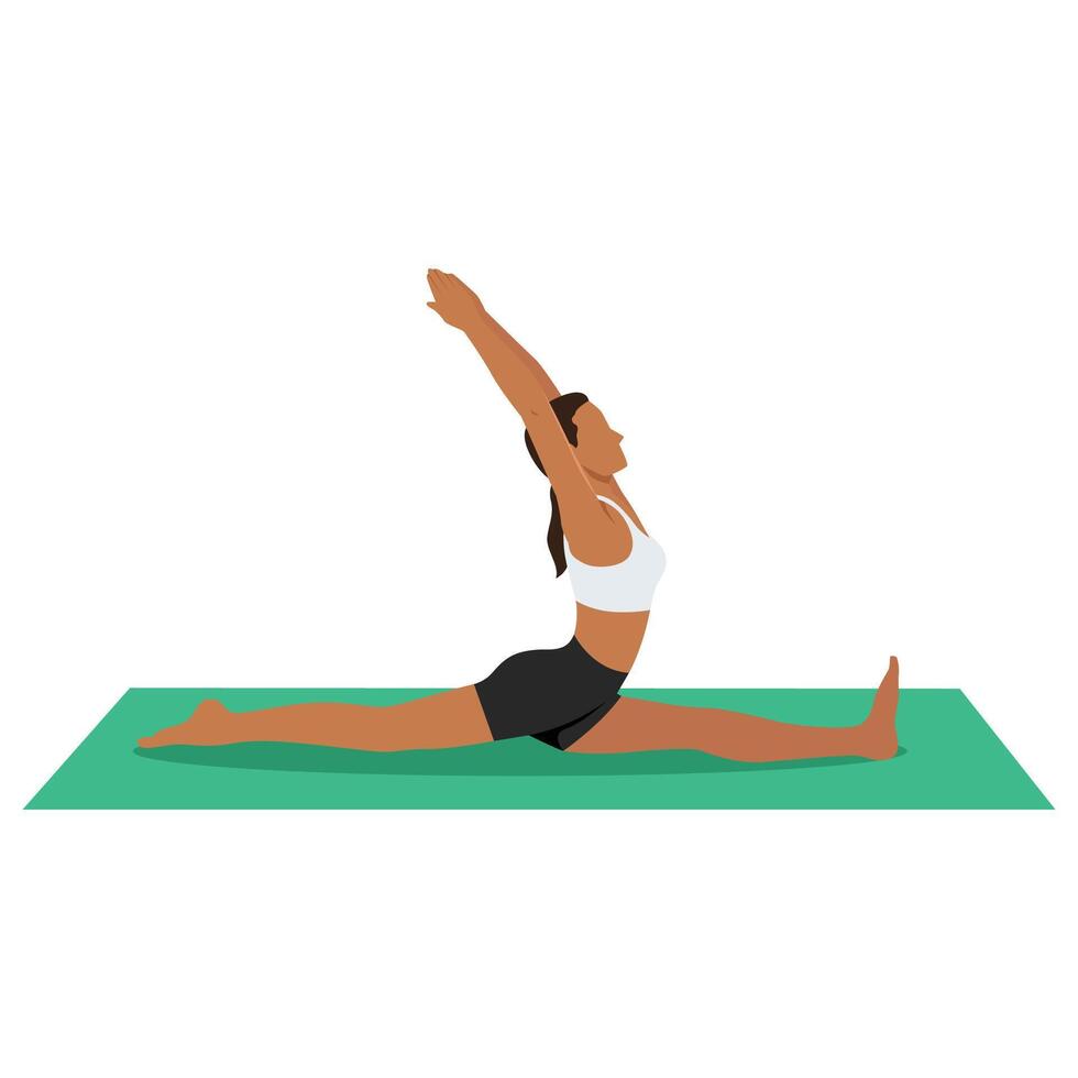 Young woman doing Splits Pose, Front splits pose, Monkey Pose or Hanumanasana. vector