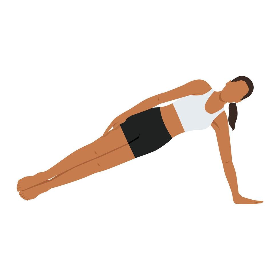 Young woman doing Forearm Side Plank Pose Arm Down or Forearm Vasisthasana Arm Down. vector
