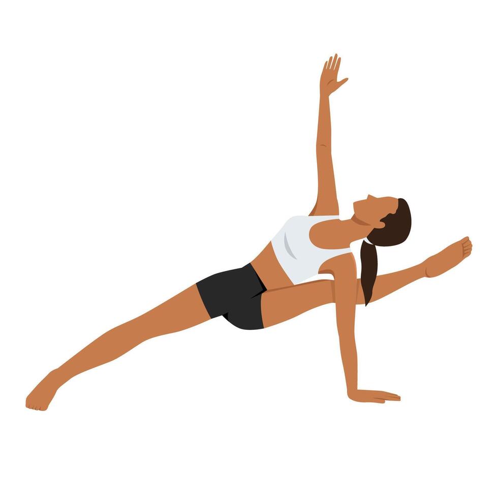Young woman doing Sage Visvamitrasana Pose Variation or Visvamitrasana Variation. vector