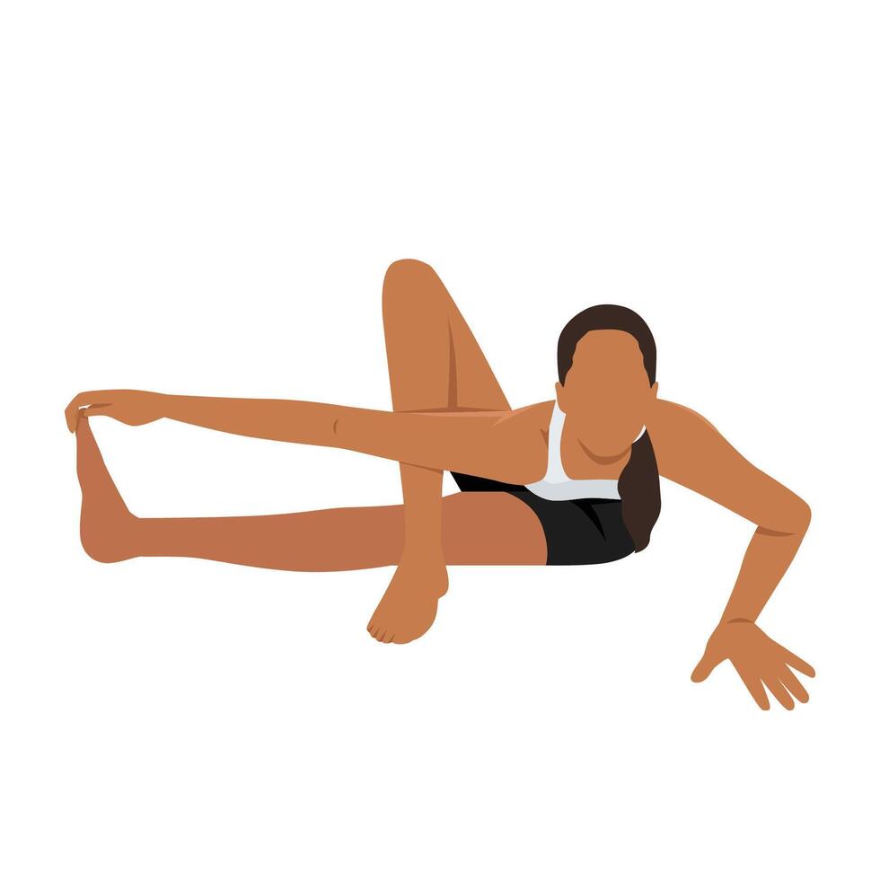 Young woman doing Baby Grasshopper Pose or Baby Grasshopper Pose yoga exercise. vector
