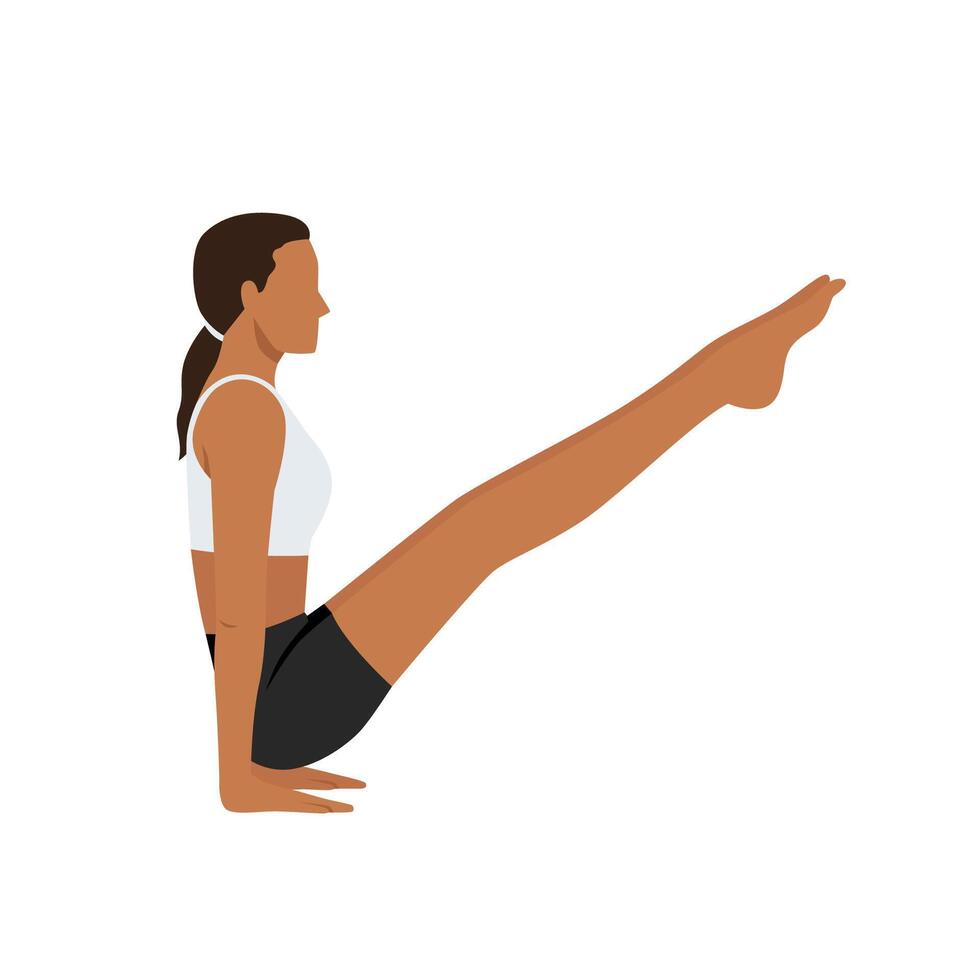 Young woman doing Elevated Boat Pose or Utthita Navasana yoga exercise. vector