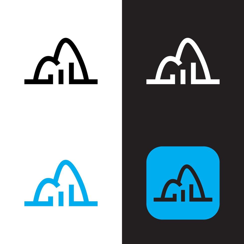 a mountain logo with a blue and black background vector