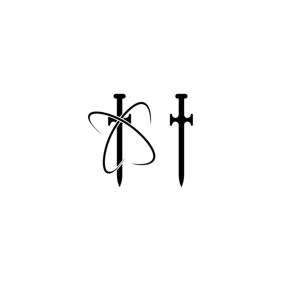 two swords are shown in black and white vector