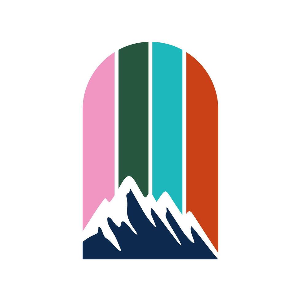 a mountain with colorful stripes and a rainbow vector