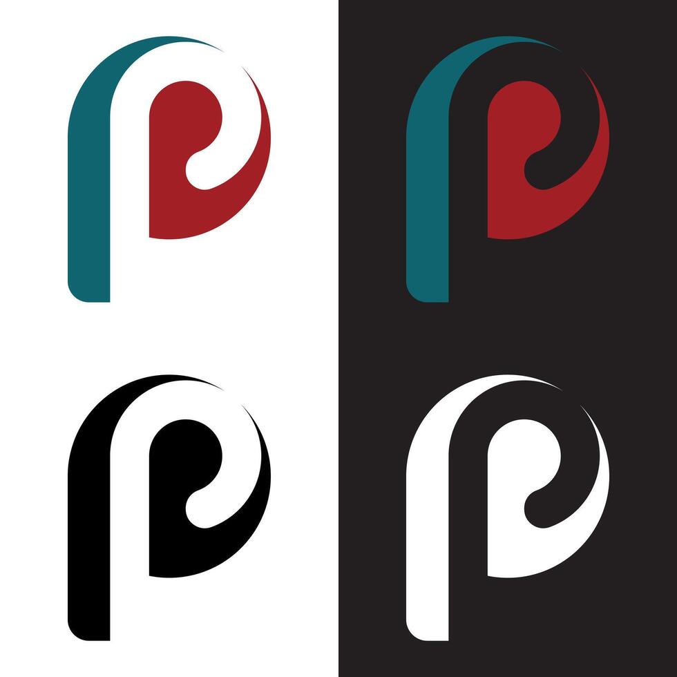 four different letter p logos, one red, one blue and one black vector