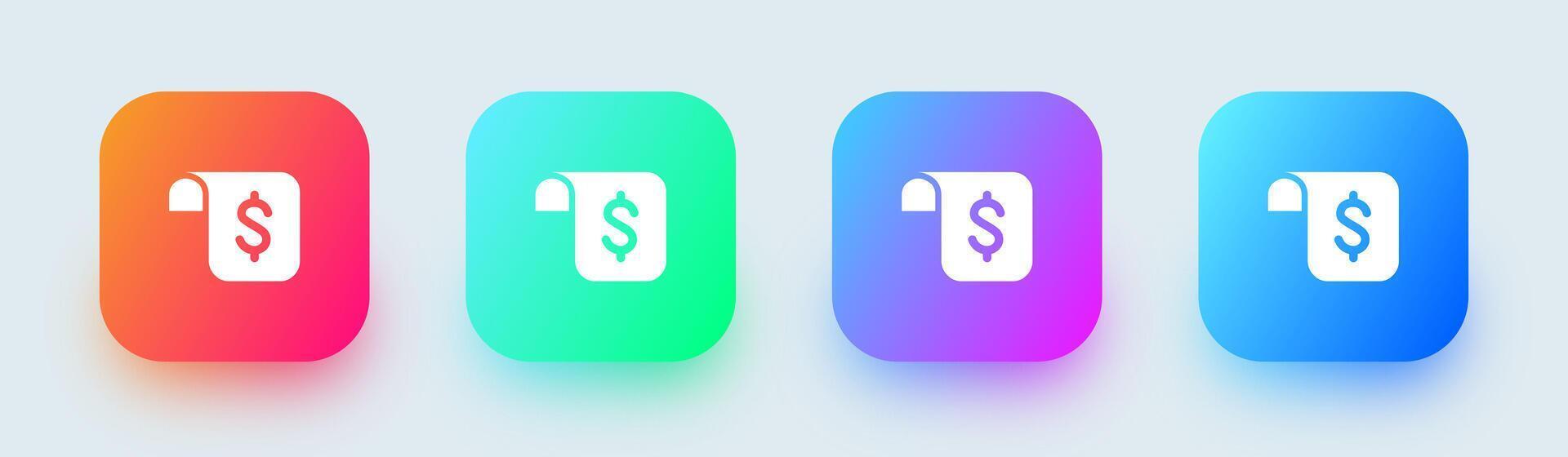 Bill solid icon in square gradient colors. Invoice signs illustration. vector