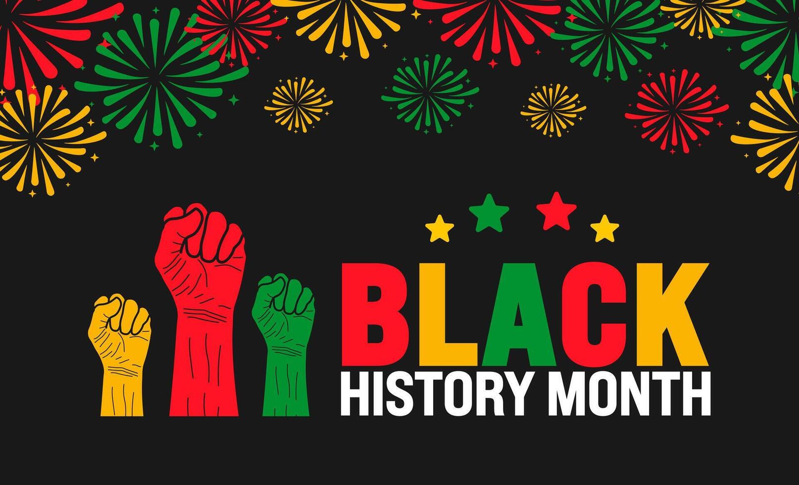 Black History Month fireworks background or banner design template is observed every year in October. Holiday concept. Template for card, poster, placard, template. eps 10 vector