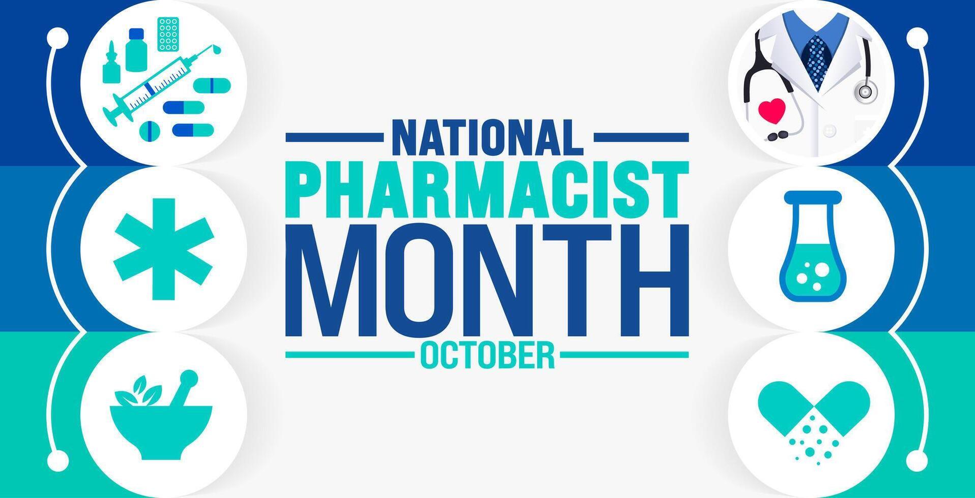 national pharmacist month background or banner design template is observed every year in October. Holiday concept. Template for card, poster, placard, template. eps 10 vector