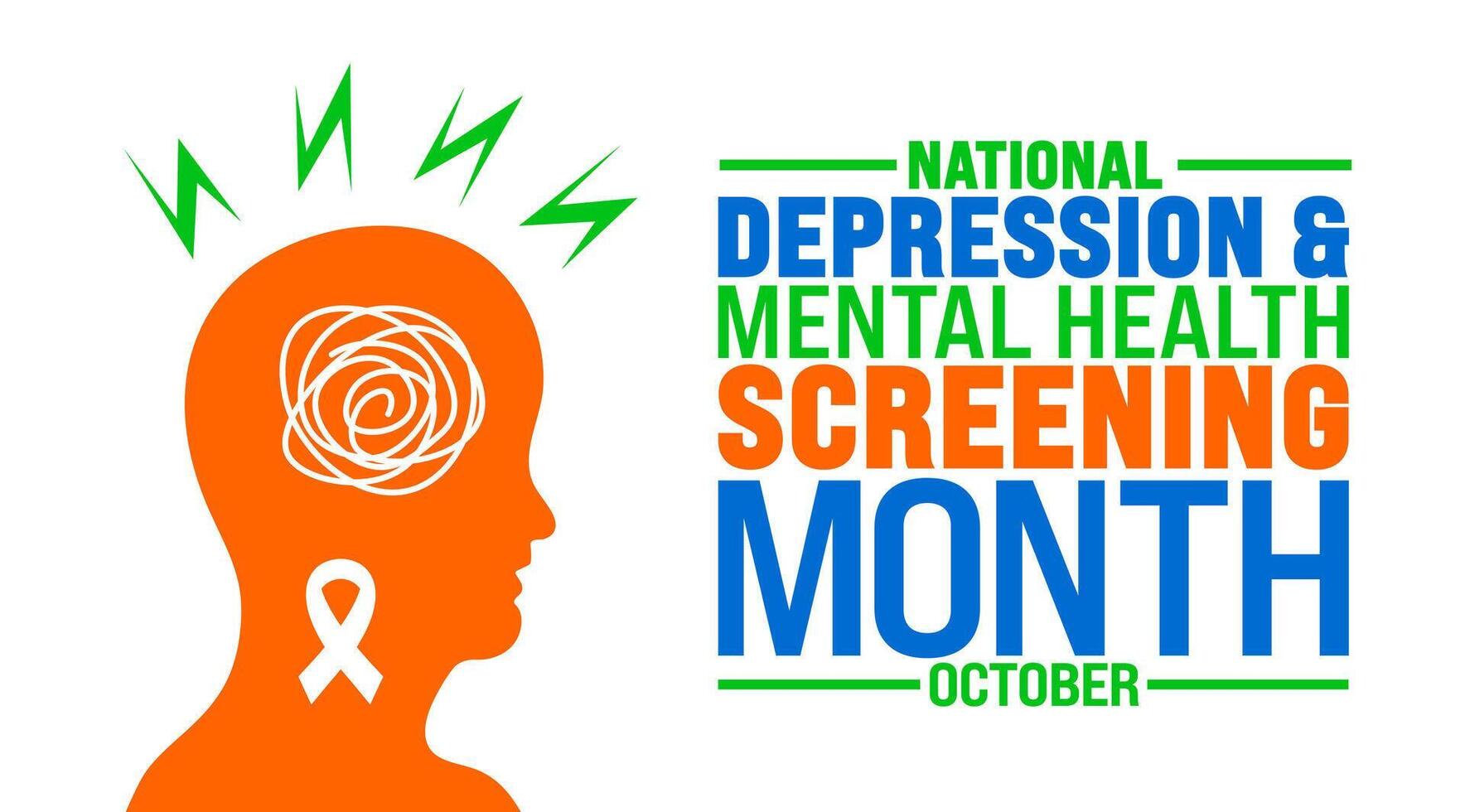 National Depression and Mental Health Screening Month background or banner design template is observed every year in October. Holiday concept. Template for card, poster, placard, template. eps 10 vector