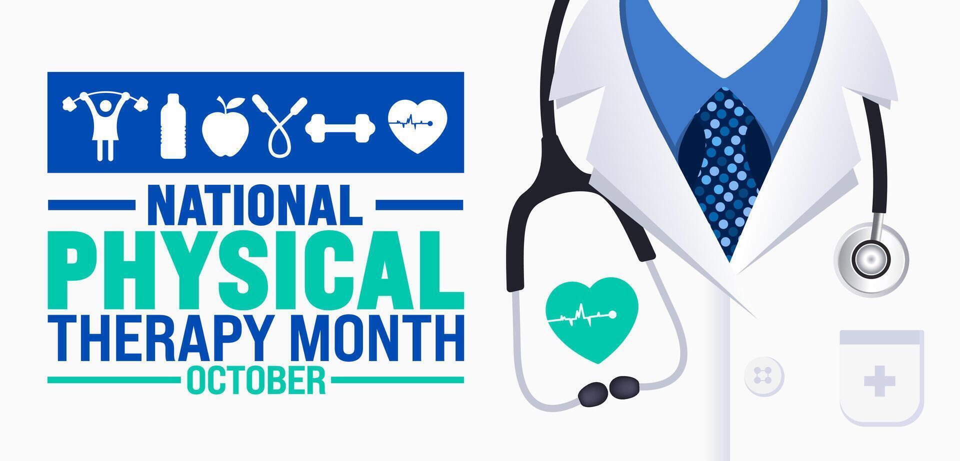 National Physical Therapy Month background or banner design template is observed every year in October. Holiday concept. Template for card, poster, placard, template. eps 10 vector
