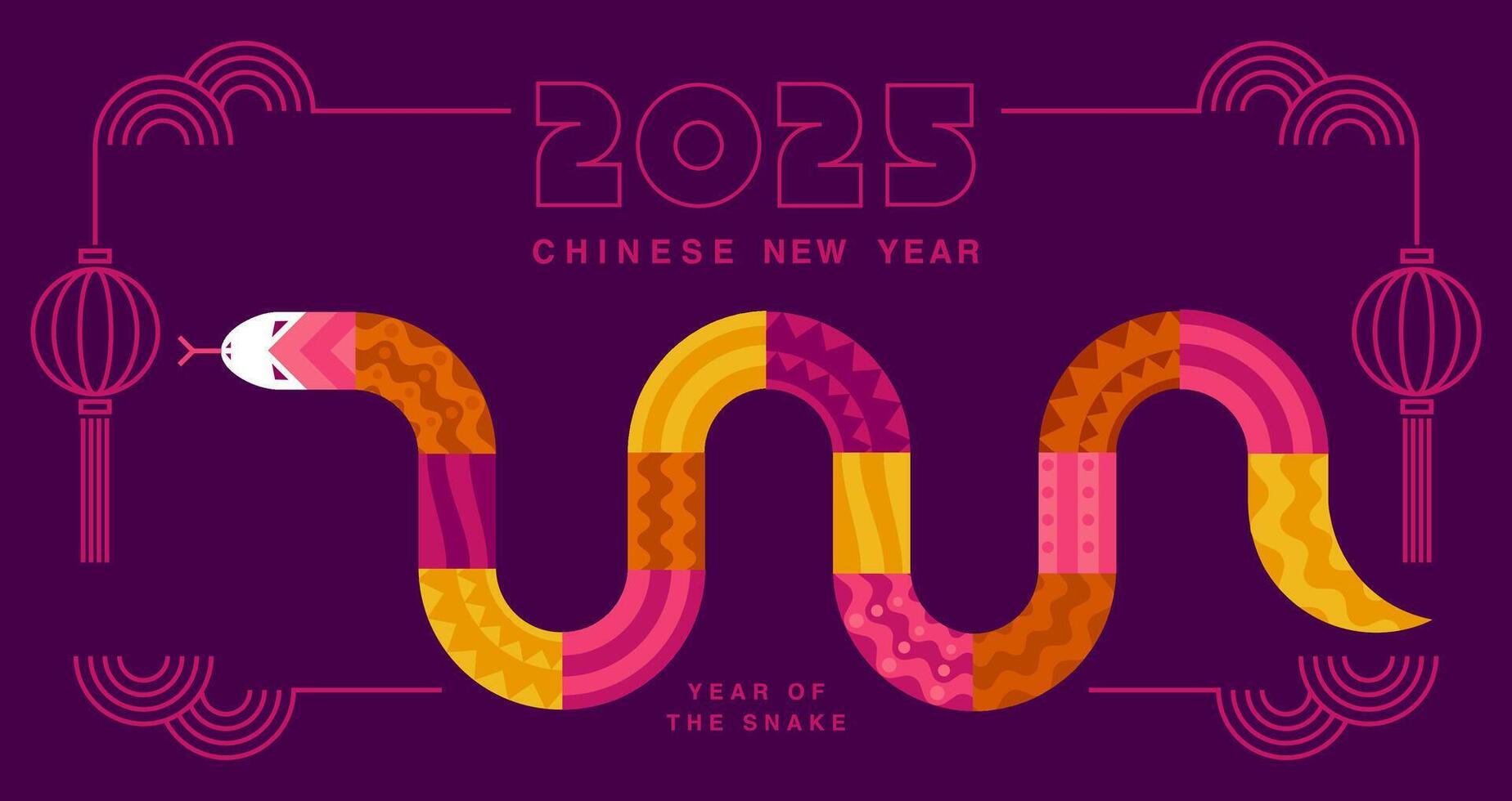 Lunar new year, Chinese New Year 2025 , Year of the Snake , line art ,outline ,Geometric shapes vector