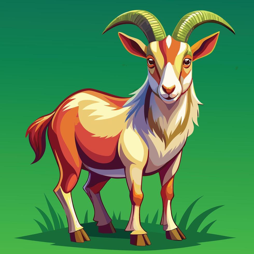 A goat illustration grass on feet with light green background vector