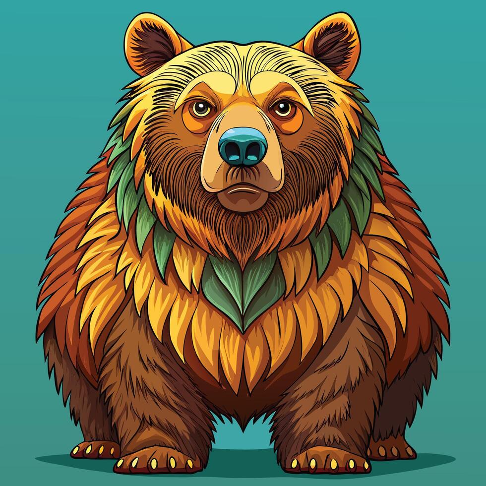 Grizzly bear illustration on solid background vector