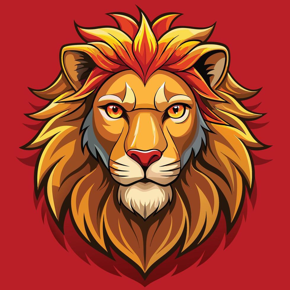 A lion illustration on red background vector