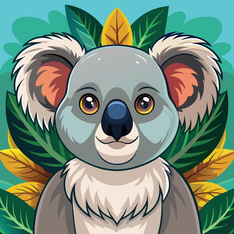 illustration of Koala with leaves with solid background vector