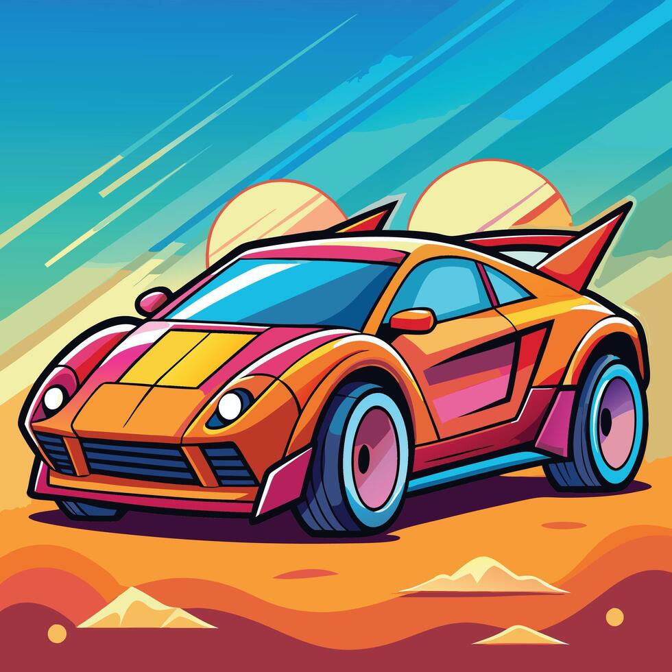 cartoony car logo illustration on solid background vector