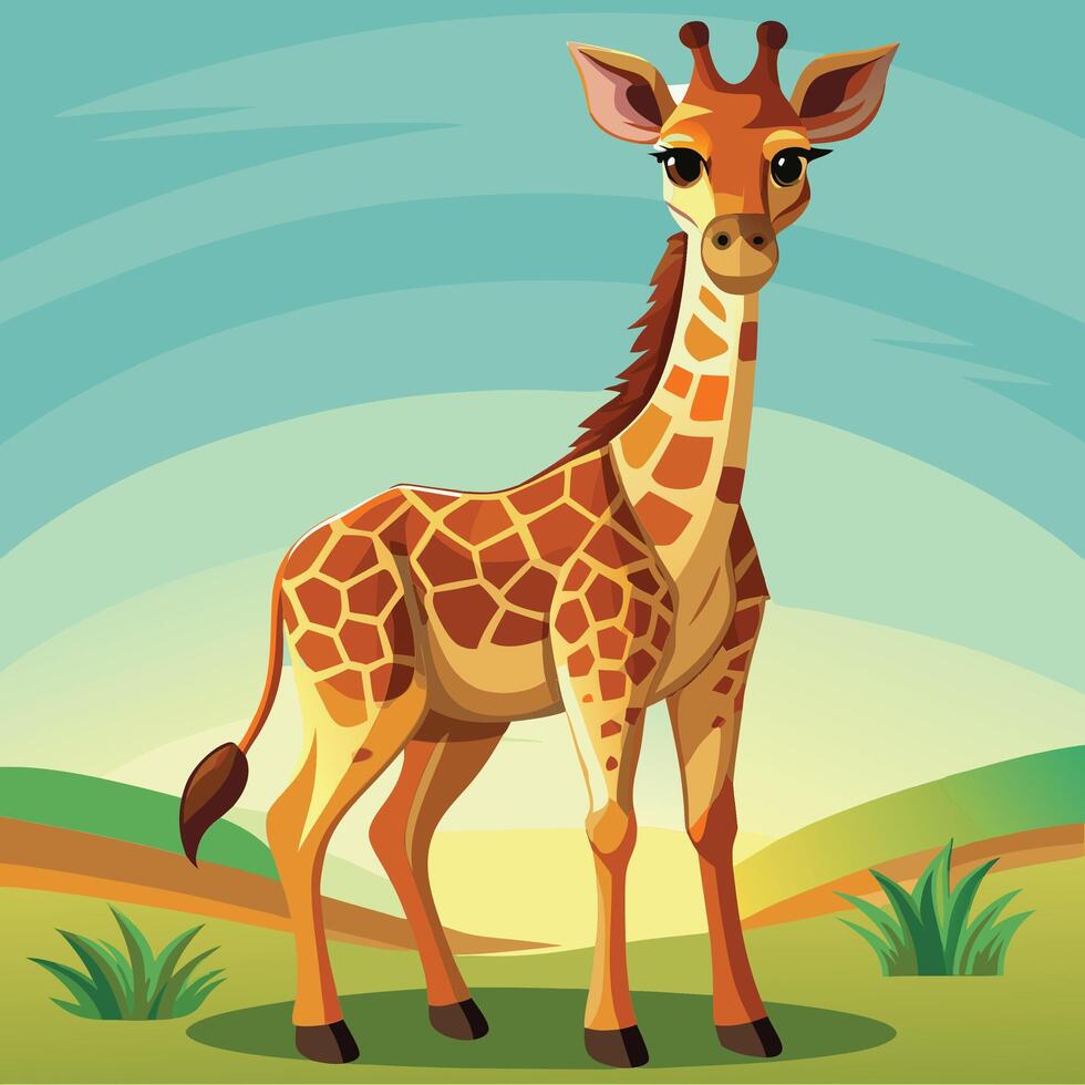 giraffe Illustration on Solid Background with grass vector