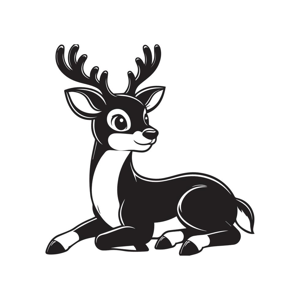 Simple black and white realistic deer cartoon character silhouette vector