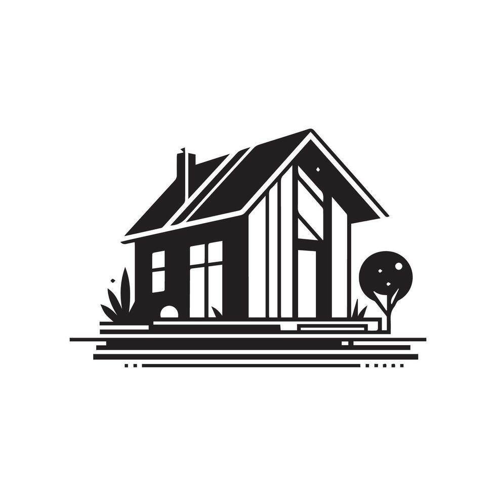 Modern house silhouette. Black simple construction concept logo design icon. vector