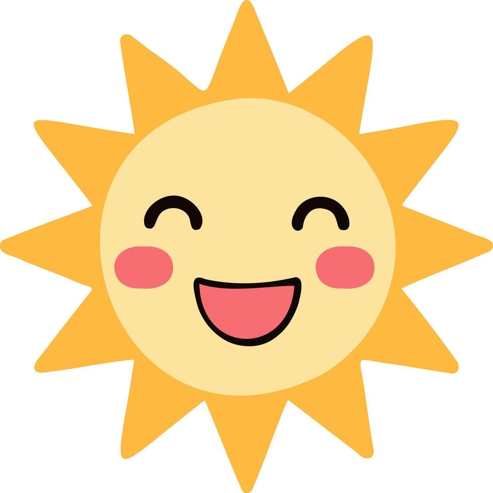 Cute suns, Sunshine emoji laughing with wide happy smile and blushing cheeks vector