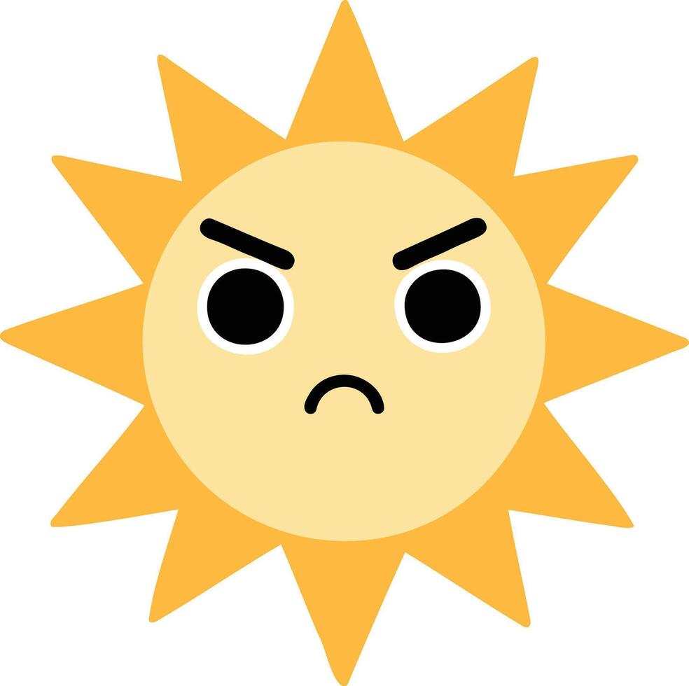 Cute suns, Sunshine emoji angry with a frown and furrowed eyebrows vector