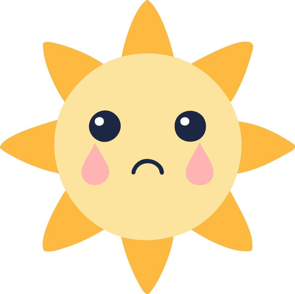 Cute suns, Sunshine emoji crying with tears and sad expression vector