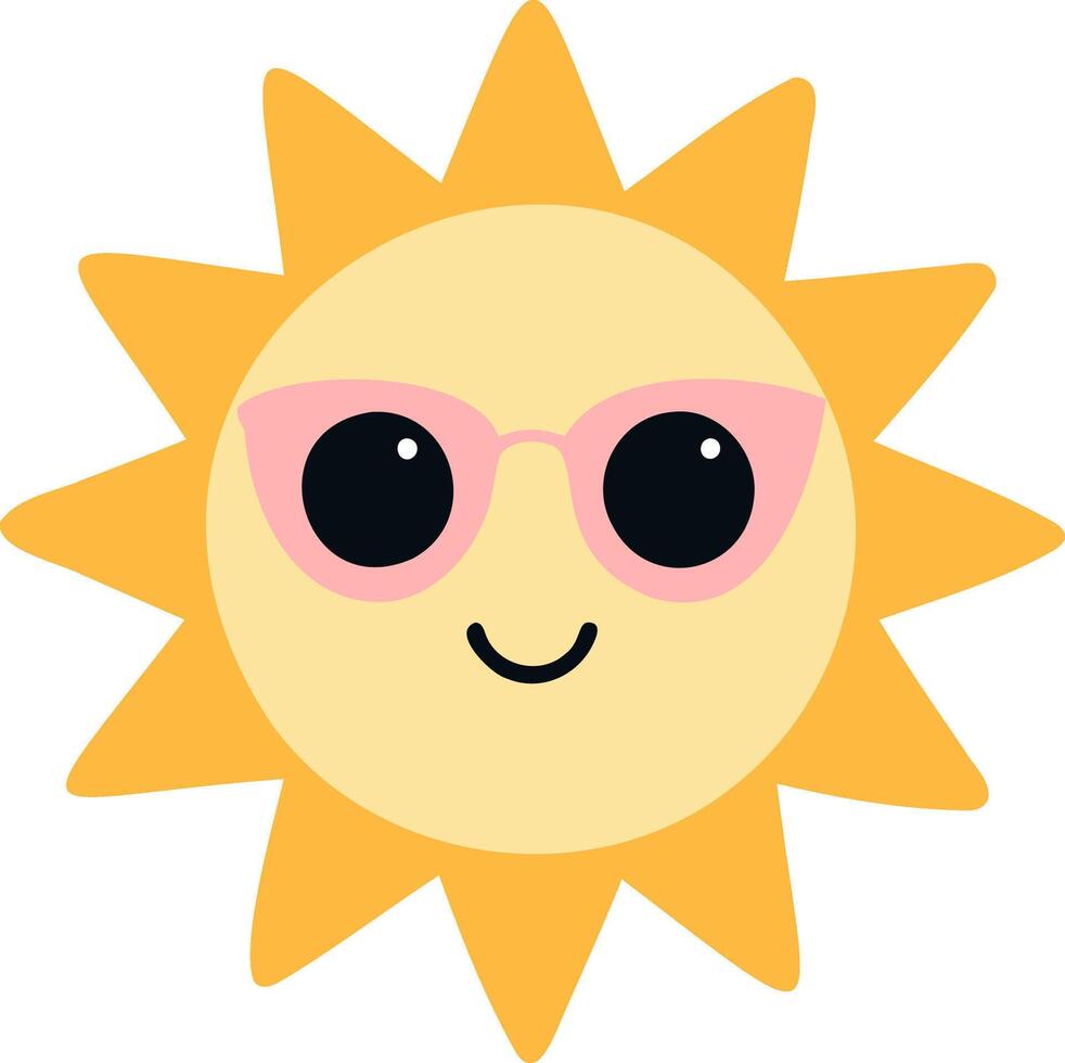 Cute suns, Sunshine emoji smiling with pink glasses and a happy face vector