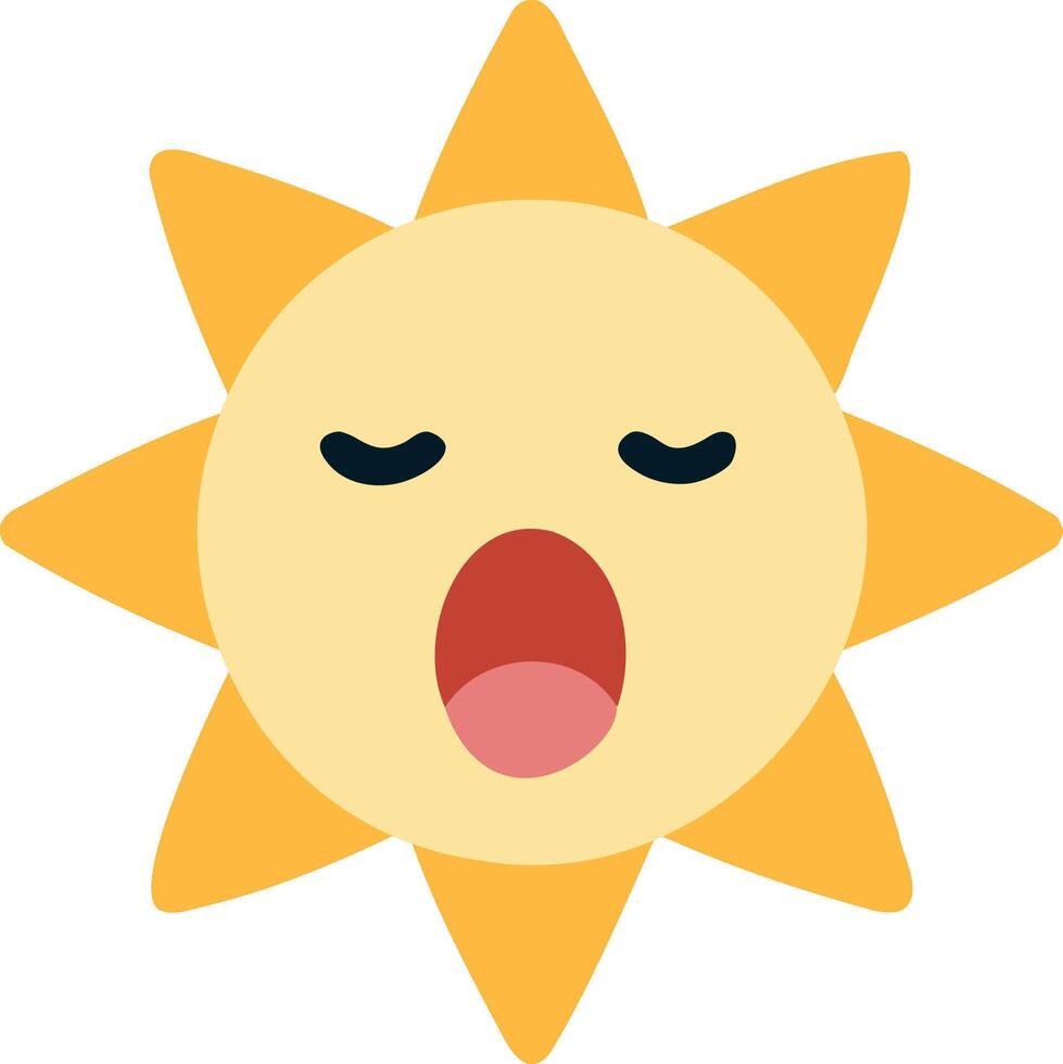 Cute suns, Sunshine emoji yawning with closed eyes and open mouth vector