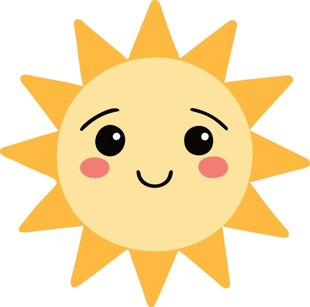 Cute suns, Sunshine emoji smiling with a happy and content expression vector