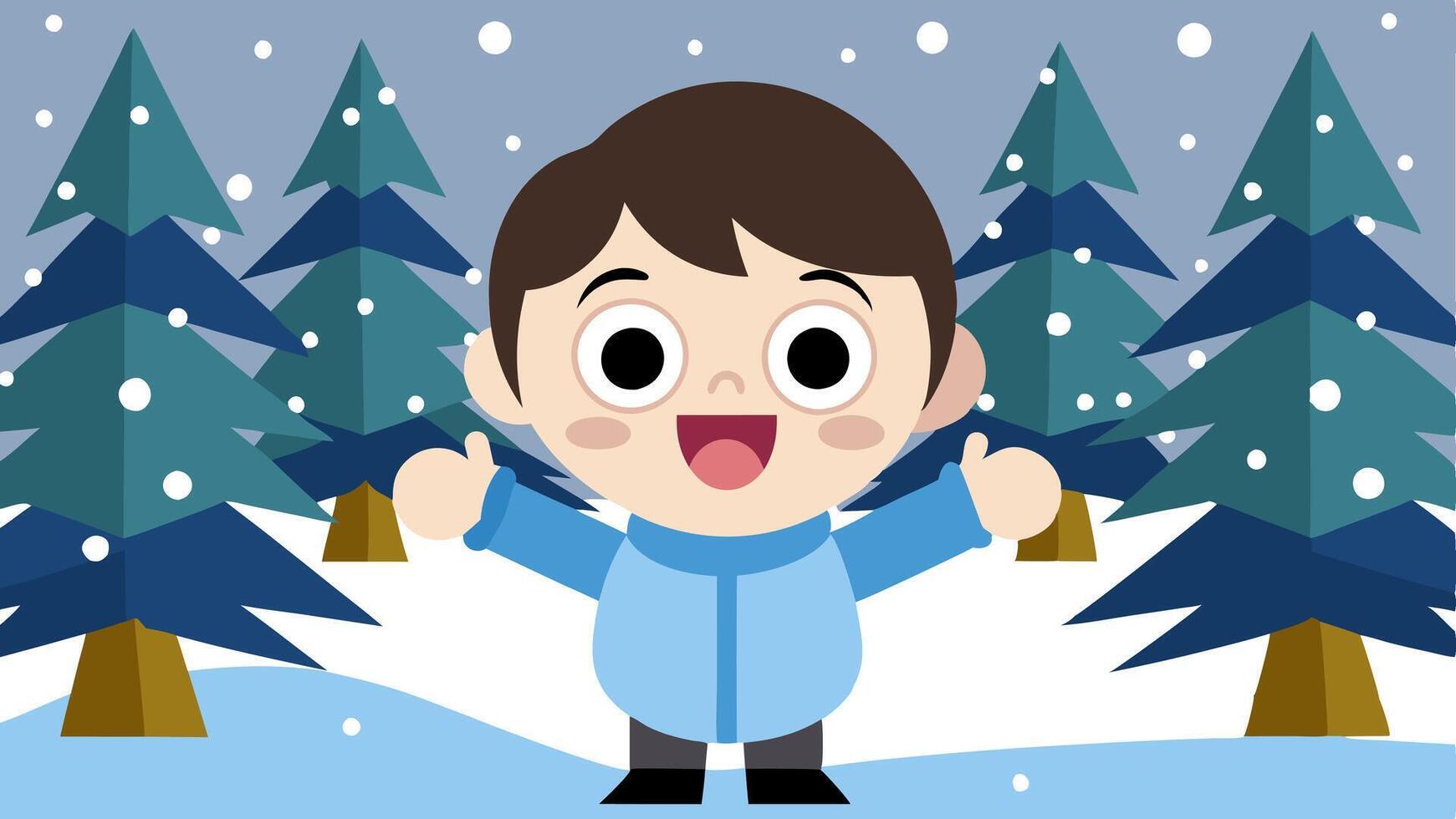 Weather conditions snowy day with a child enjoying the snowy forest vector