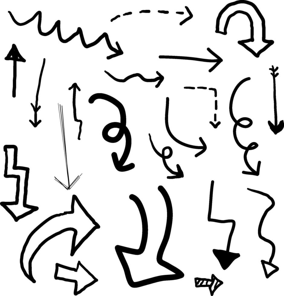 black Hand drawn arrow illustration collection vector