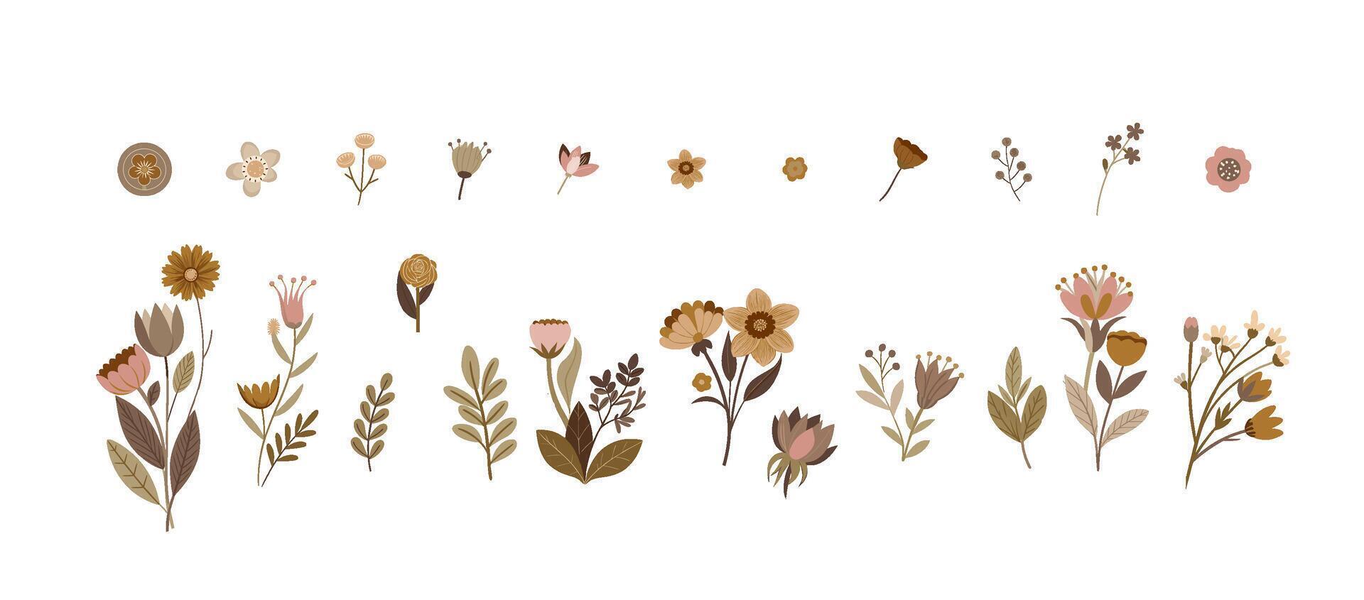 Brown floral and leaf flat pattern vector