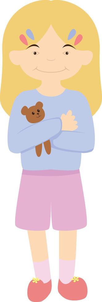 down syndrome holding teddy bear vector