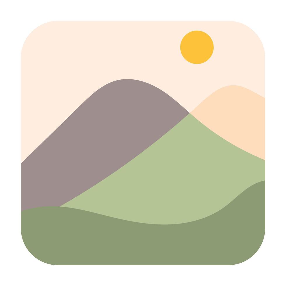 Sun, hill, and 2 Mountains Flat abstract art Illustration vector